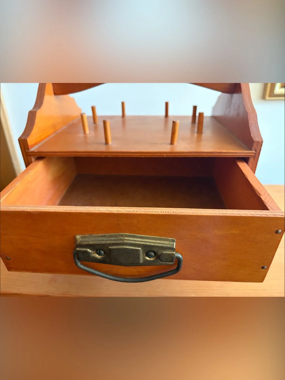 Wooden Peg Sewing Caddy Organizer in Warm Brown
